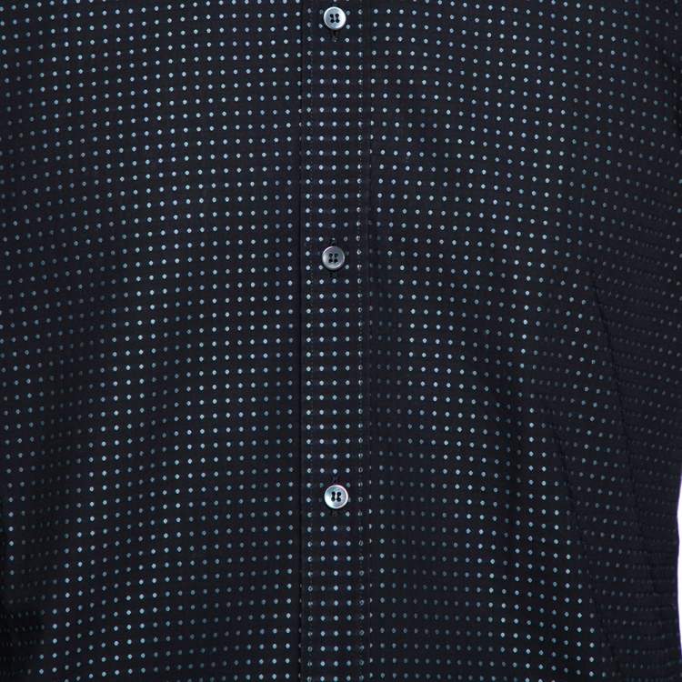 Pre Owned Dolce & Gabbana Black Dotted Cotton Jacquard Gold Fit Shirt XL