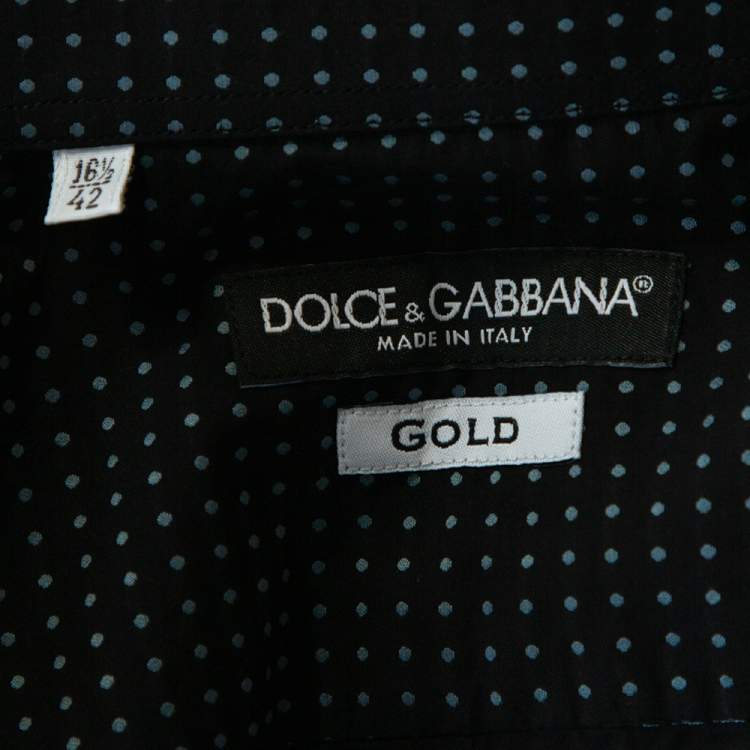 Pre Owned Dolce & Gabbana Black Dotted Cotton Jacquard Gold Fit Shirt XL
