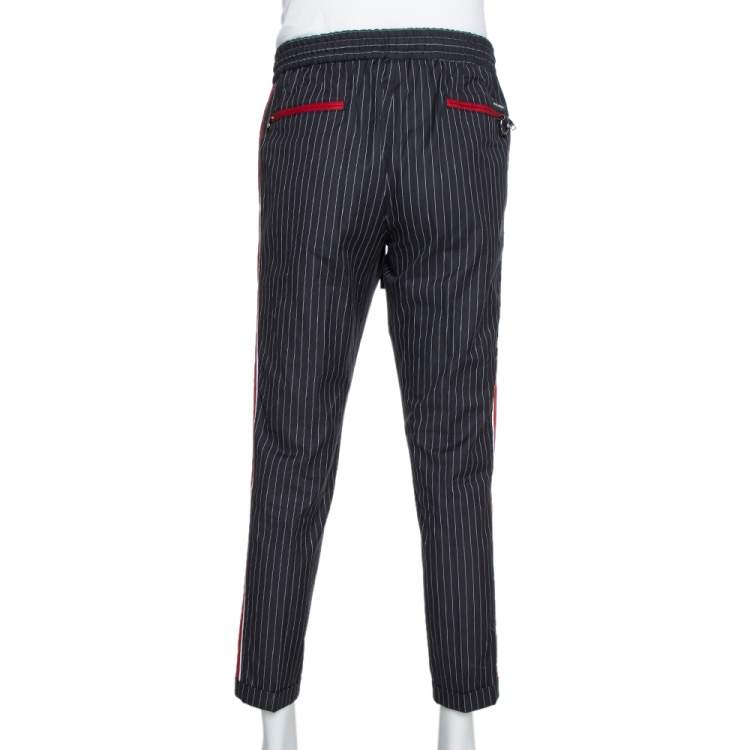 مملوكة مسبقًا Dolce & Gabbana Black Pinstriped Cotton Contrast Side Stripe Pants XL