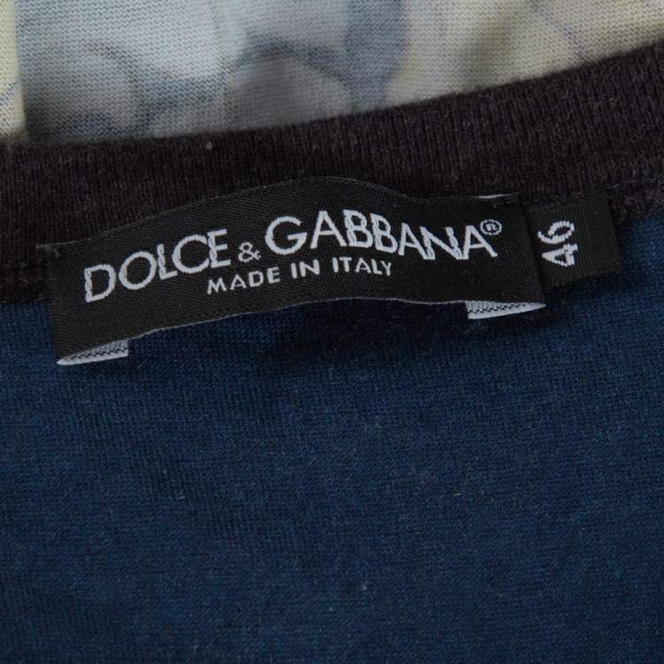 Pre Owned Dolce & Gabbana Dark Blue Majolica Print Cotton Crew Neck T-Shirt S