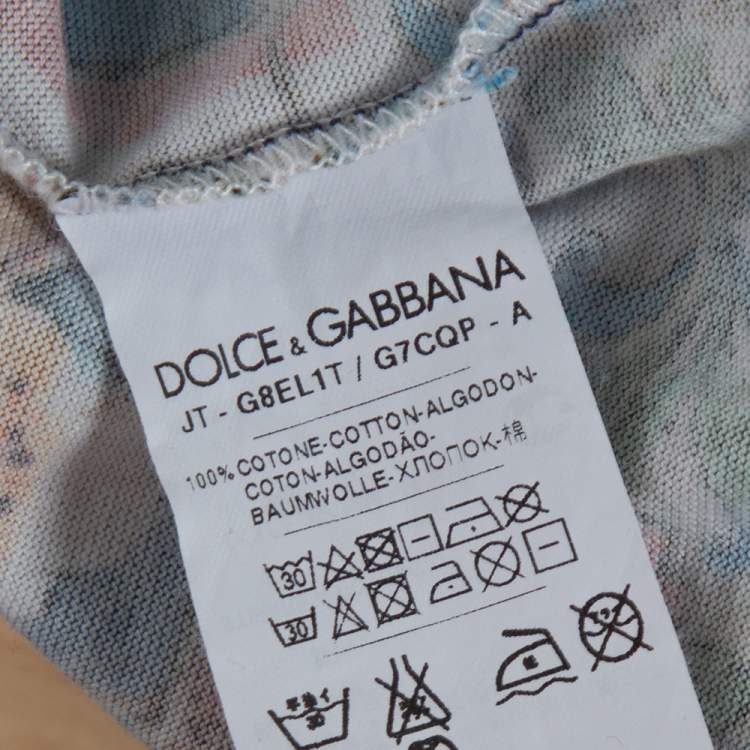 Pre Owned Dolce & Gabbana Dark Blue Majolica Print Cotton Crew Neck T-Shirt S