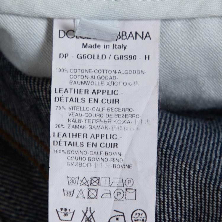 Pre Owned Dolce & Gabbana 14 Gold Blue Denim Straight Leg Jeans XL