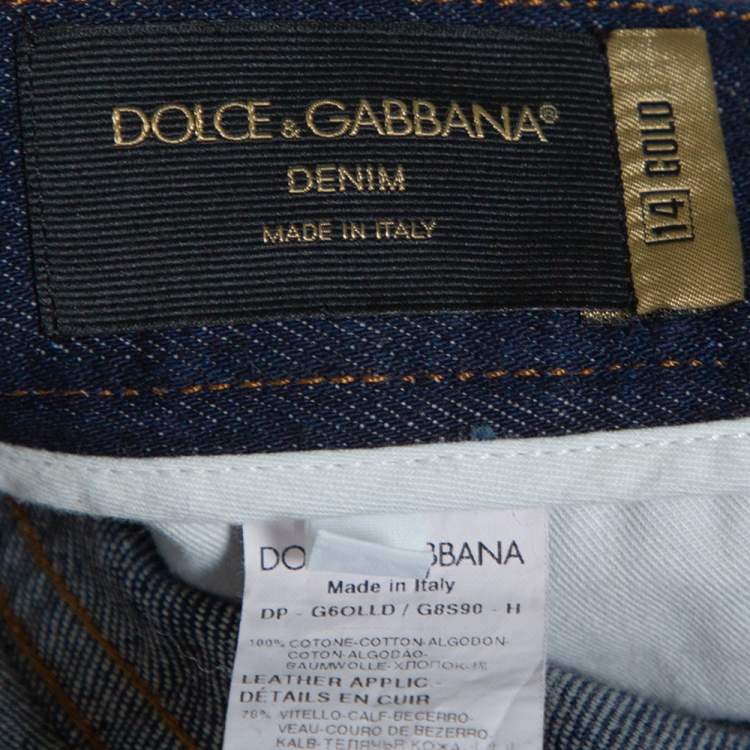 Pre Owned Dolce & Gabbana 14 Gold Blue Denim Straight Leg Jeans XL