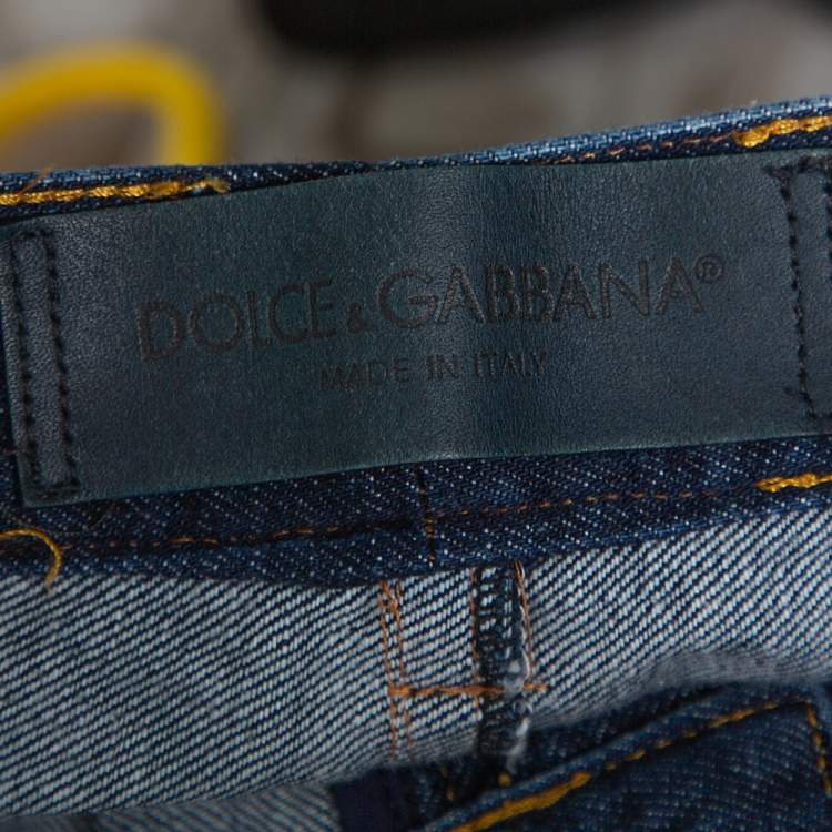 Pre Owned Dolce & Gabbana 14 Gold Blue Denim Straight Leg Jeans S