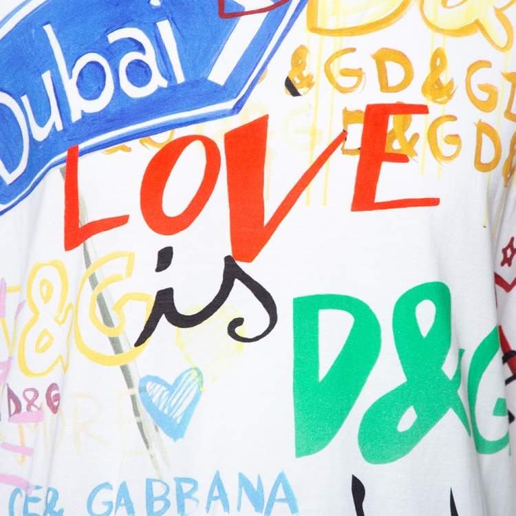Pre Owned Dolce & Gabbana White Dubai Graffiti Print Cotton T-Shirt 5XL