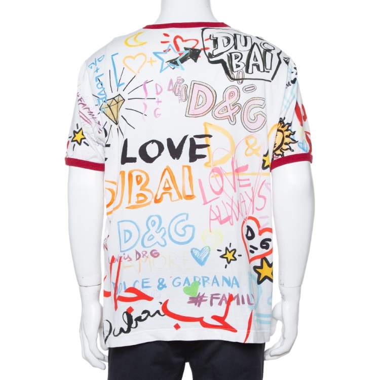 Pre Owned Dolce & Gabbana White Dubai Graffiti Print Cotton T-Shirt 5XL