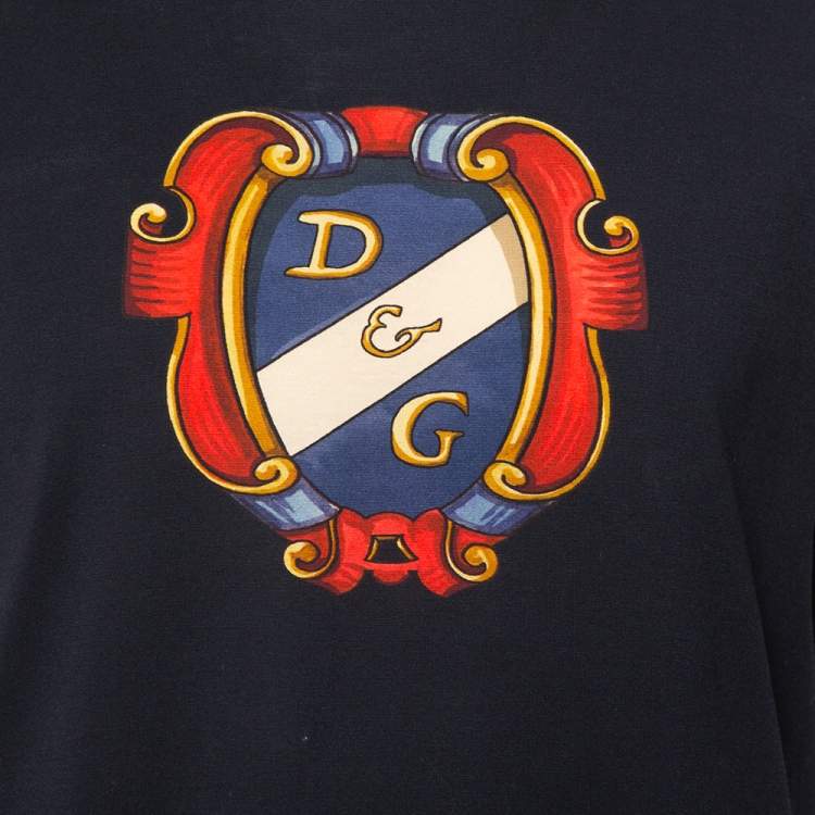 Pre Owned Dolce & Gabbana Black Heraldic Print Cotton Crew Neck T-Shirt XL 