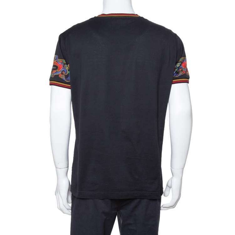 Pre Owned Dolce & Gabbana Black Heraldic Print Cotton Crew Neck T-Shirt XL 