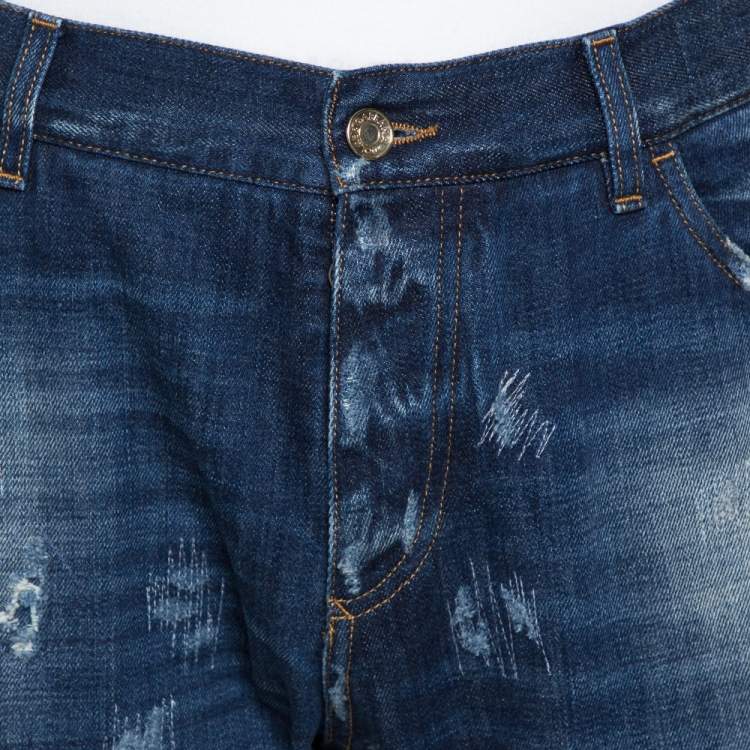 Pre Owned Dolce & Gabbana Blue Distressed Denim Patch Detail Jeans XXXL