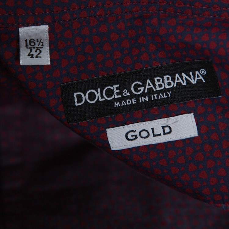 Pre Owned Dolce & Gabbana Gold Navy Printed Cotton Button Down Shirt XL