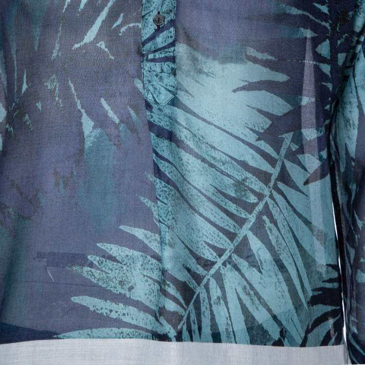 Pre Owned Dolce & Gabbana Blue Digital Palm Print Cotton Shirt XL