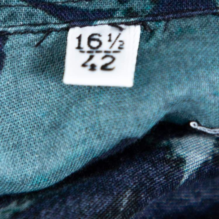 Pre Owned Dolce & Gabbana Blue Digital Palm Print Cotton Shirt XL