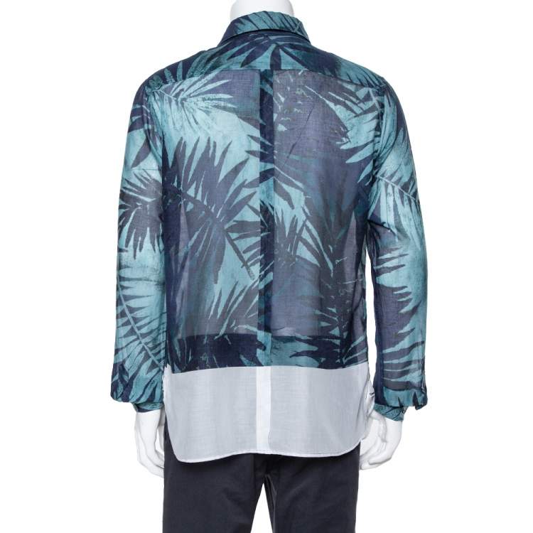 Pre Owned Dolce & Gabbana Blue Digital Palm Print Cotton Shirt XL