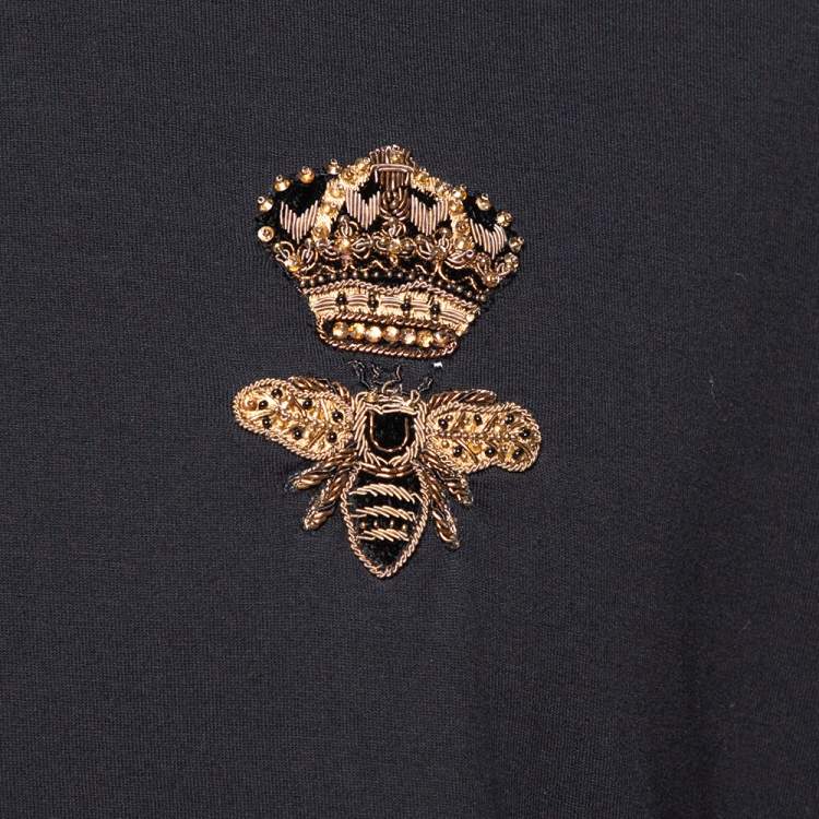 مملوكة مسبقًا Dolce & Gabbana Black Cotton Jersey Queen Bee Embellished T-Shirt 3XL