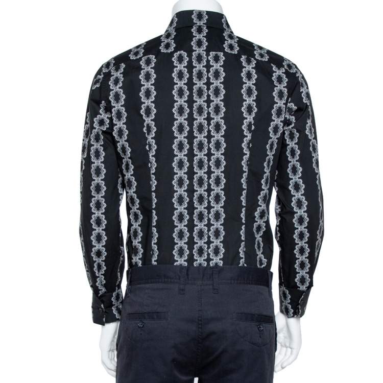 مملوكة مسبقًا Dolce & Gabbana Black Floral Motif Cotton Silk Pleat Detail Shirt L
