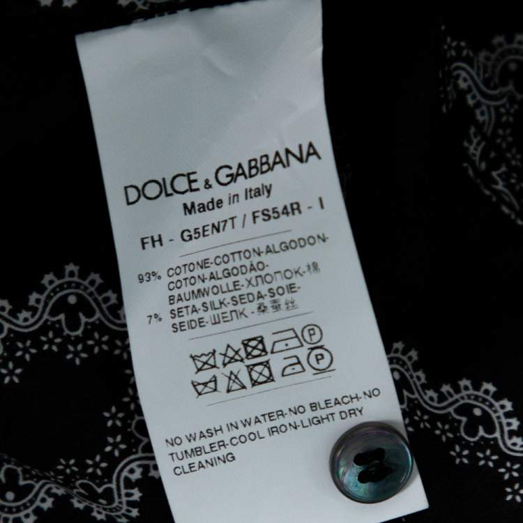 مملوكة مسبقًا Dolce & Gabbana Black Floral Motif Cotton Silk Pleat Detail Shirt L