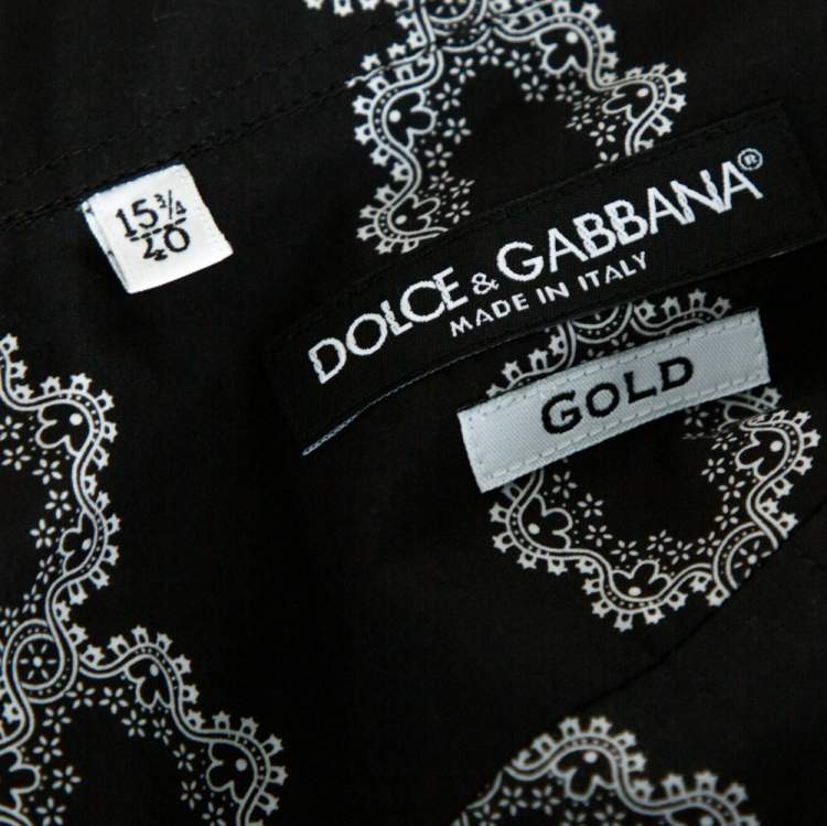 مملوكة مسبقًا Dolce & Gabbana Black Floral Motif Cotton Silk Pleat Detail Shirt L
