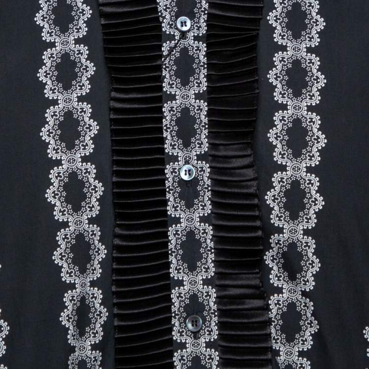 مملوكة مسبقًا Dolce & Gabbana Black Floral Motif Cotton Silk Pleat Detail Shirt L