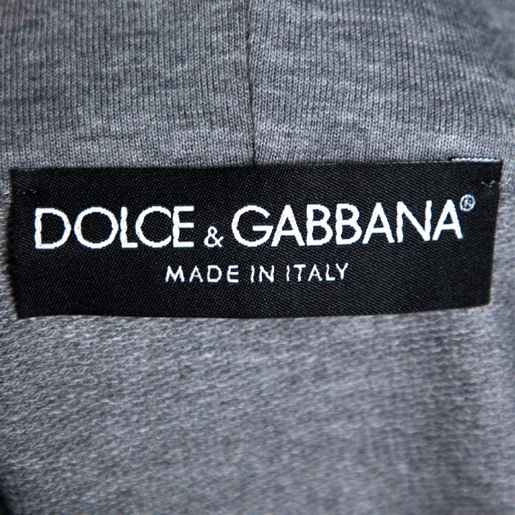 مملوكة مسبقًا Dolce & Gabbana Grey Mélang Cotton Italia 39 Short Sleeve Hoodie L