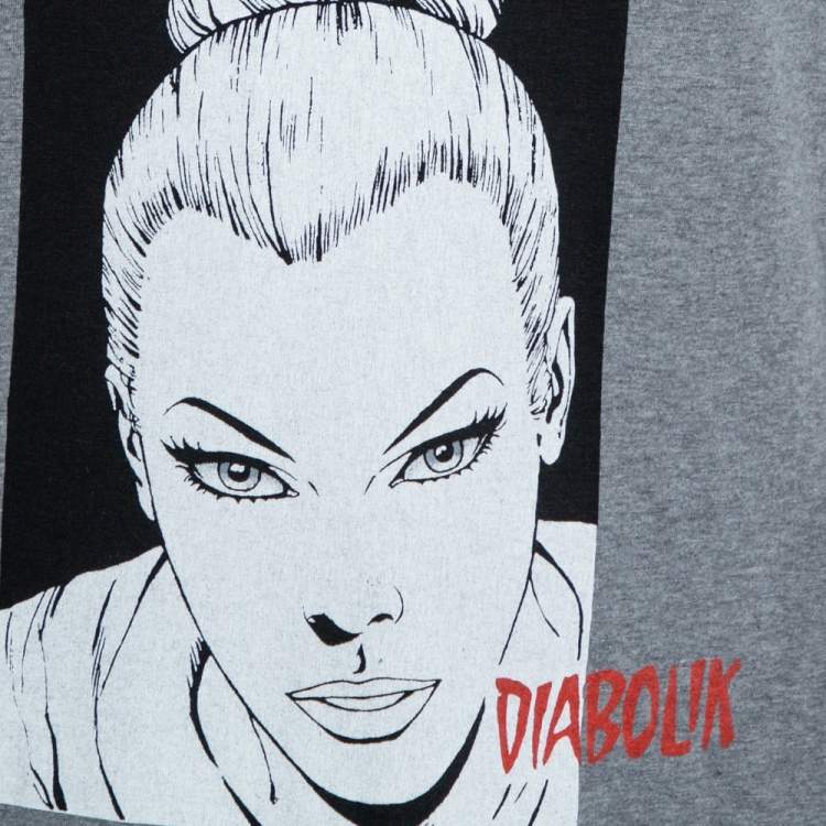 Pre Owned Dolce & Gabbana Grey Melange Diabolik Print T-Shirt S