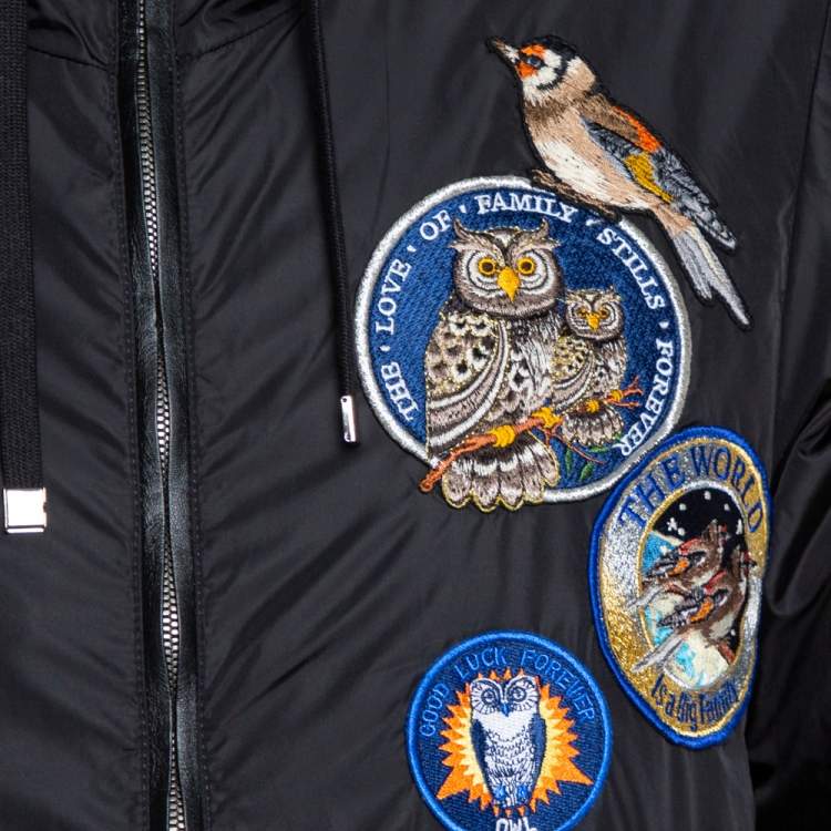 Pre Owned Dolce & Gabbana Black Owl patch Hoodie Bomber jacket M