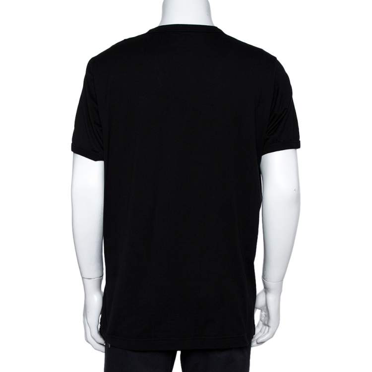 Pre Owned Dolce & Gabbana Black Cotton Jersey Logo Embroidered T-Shirt 4XL
