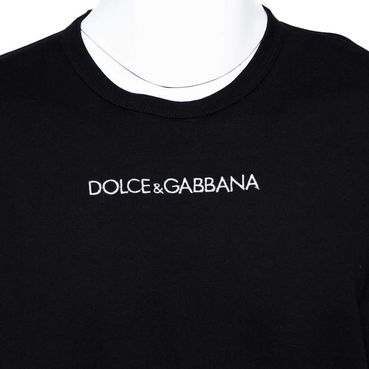 Pre Owned Dolce & Gabbana Black Cotton Jersey Logo Embroidered T-Shirt 4XL