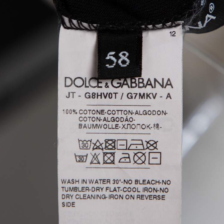 Pre Owned Dolce & Gabbana Black Cotton Jersey Logo Embroidered T-Shirt 4XL
