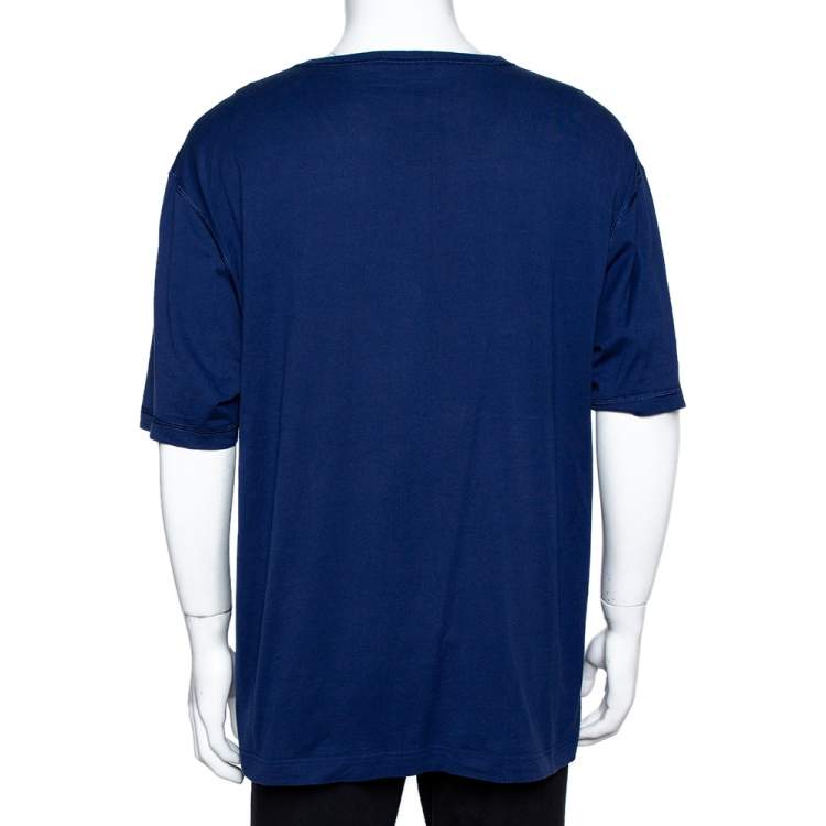 Pre Owned Dolce & Gabbana Blue Cotton Logo Print Crew Neck T-Shirt 5XL