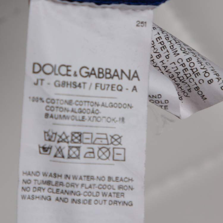 Pre Owned Dolce & Gabbana Blue Cotton Logo Print Crew Neck T-Shirt 5XL