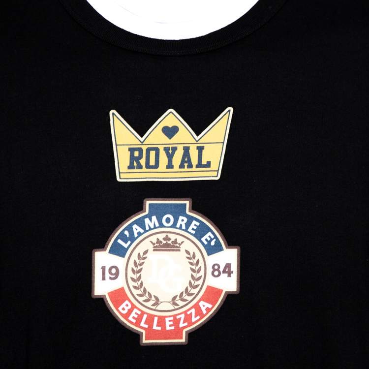 Pre Owned Dolce & Gabbana Black Royal Print Cotton Crew Neck T-Shirt 5XL