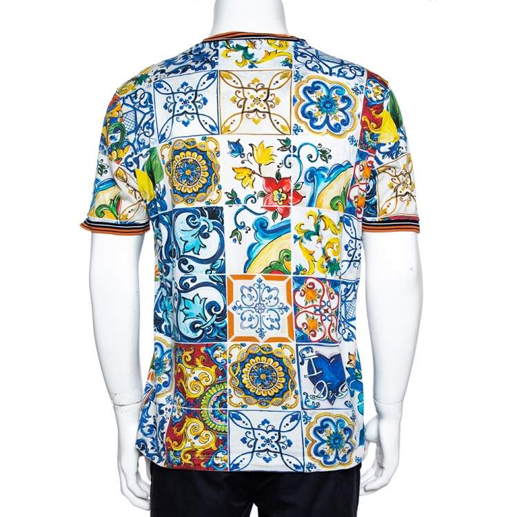 Pre Owned Dolce & Gabbana Multicolor Majolica Print Cotton T-Shirt 4XL