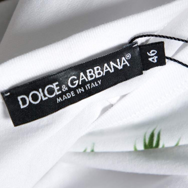 Pre Owned Dolce & Gabbana White Palm Trees Print Cotton V-Neck T-Shirt S
