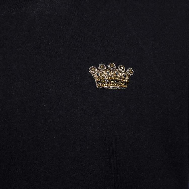 Pre Owned Dolce & Gabbana Black Cotton Crown Embellished T- Shirt 4XL 