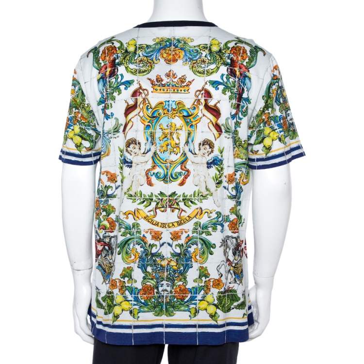 Pre Owned Dolce & Gabbana White Cotton Sicilian Print T-Shirt 3XL