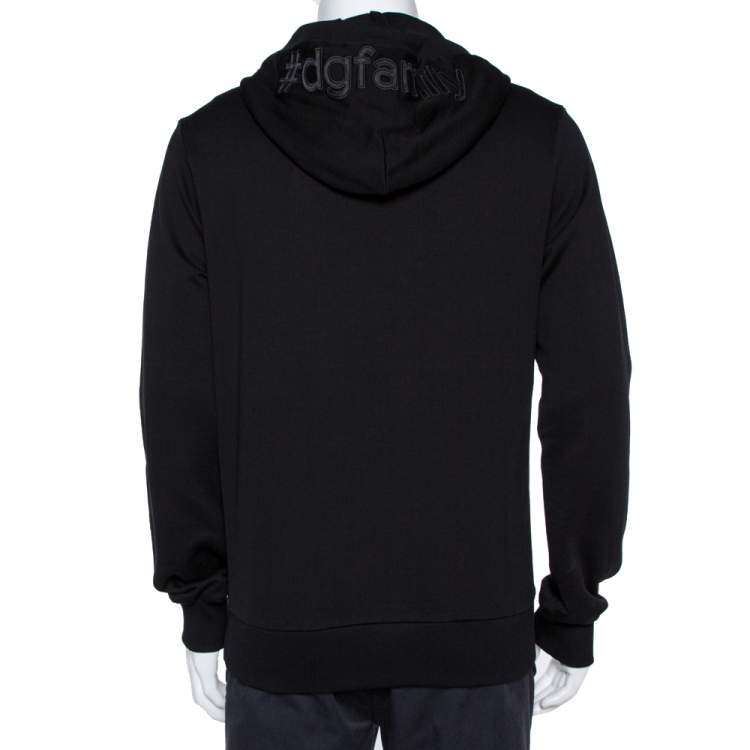 Pre Owned Dolce & Gabbana Black DG Family Patchwork Hooded Sweatshirt L