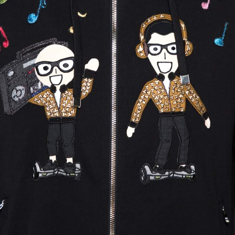 Pre Owned Dolce & Gabbana Black DG Family Patchwork Hooded Sweatshirt L