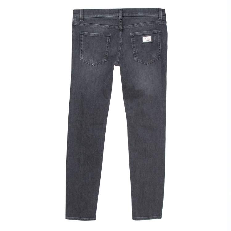 Pre Owned Dolce & Gabbana Grey Distressed Denim Skinny Jeans M