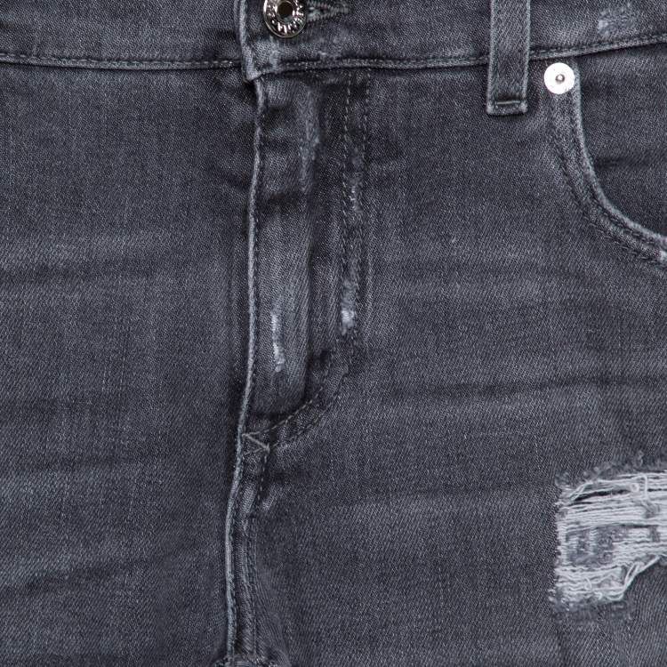 Pre Owned Dolce & Gabbana Grey Distressed Denim Skinny Jeans M