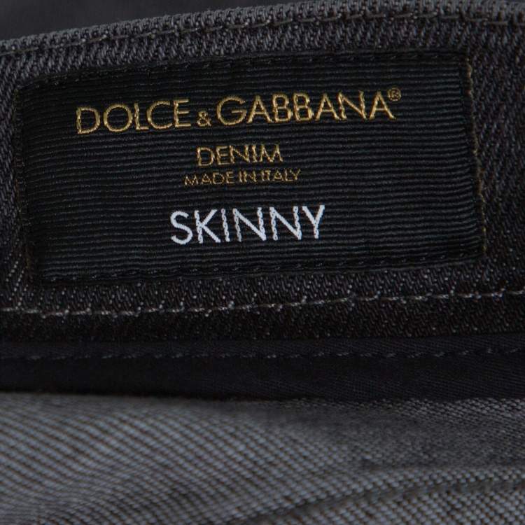 Pre Owned Dolce & Gabbana Grey Distressed Denim Skinny Jeans M