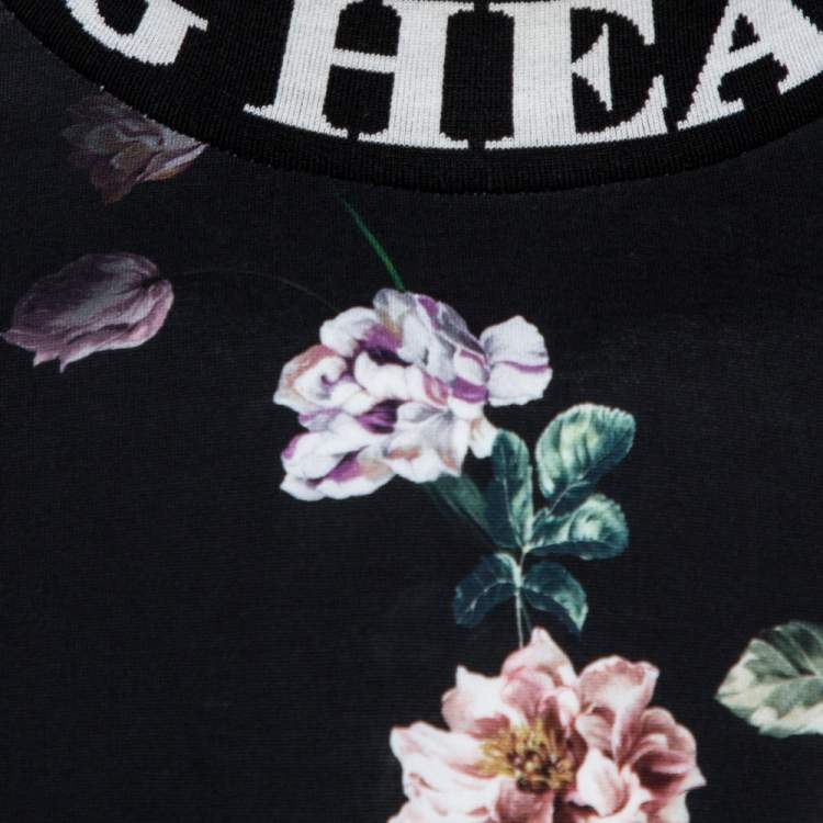 Pre Owned Dolce & Gabbana Black Heaven Flower Print Cotton Mock Neck T-Shirt M