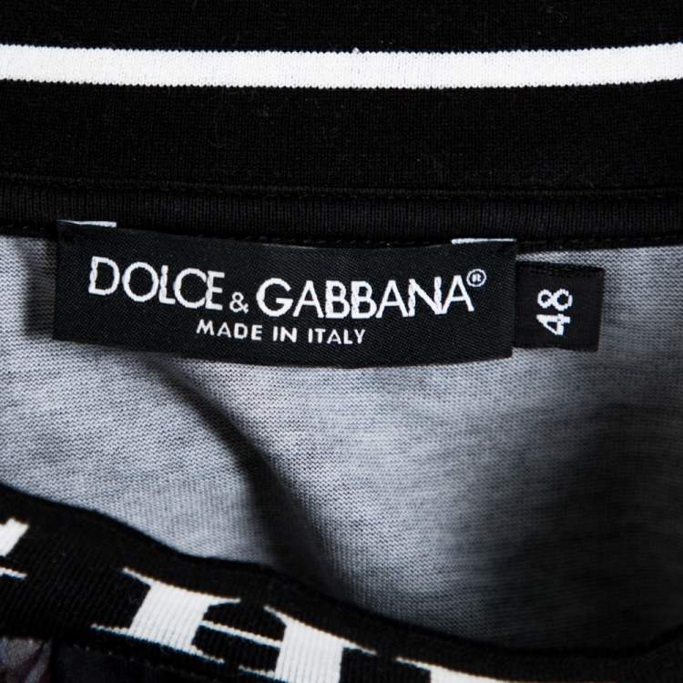 Pre Owned Dolce & Gabbana Black Heaven Flower Print Cotton Mock Neck T-Shirt M