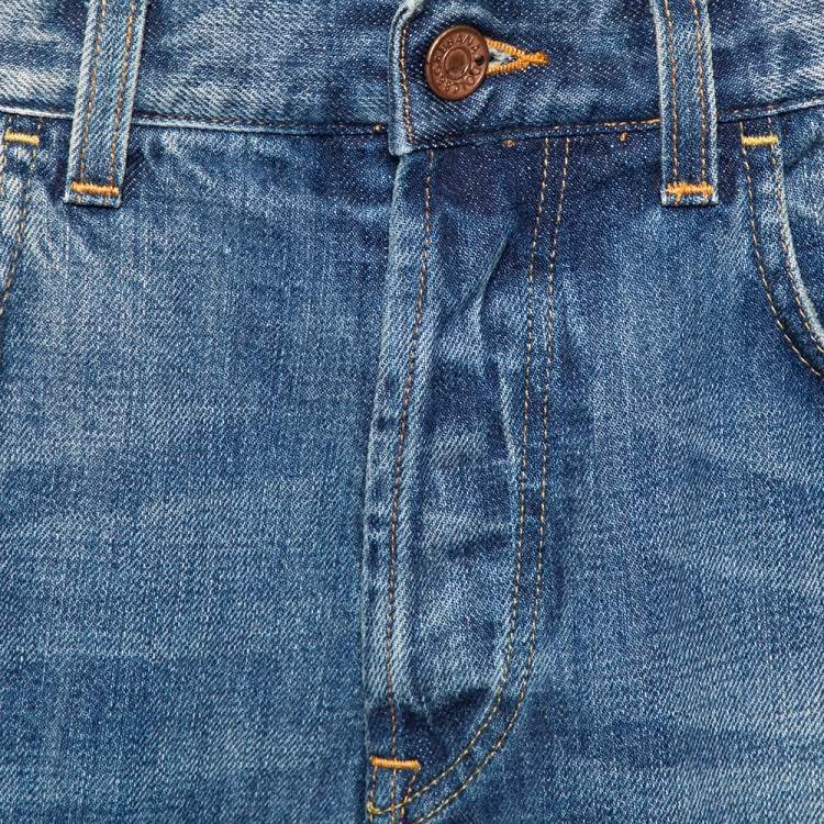 Pre Owned Dolce & Gabbana Blue Distressed Denim Straight Leg Jeans M