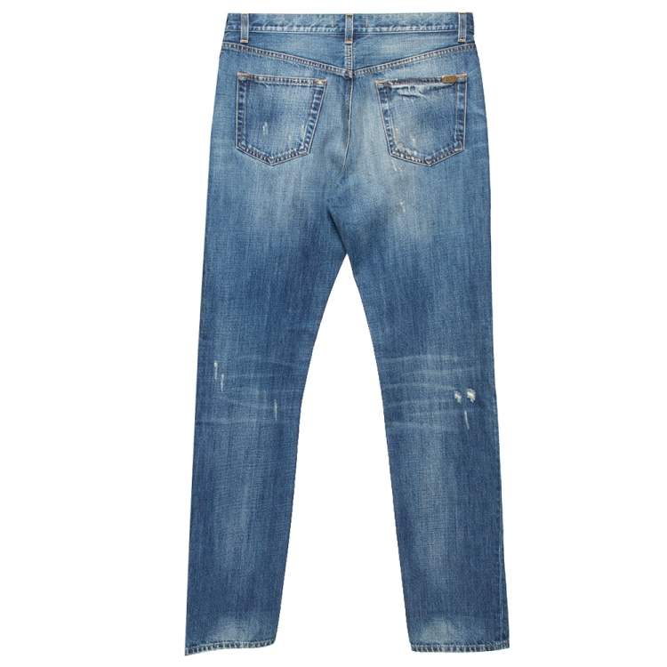 Pre Owned Dolce & Gabbana Blue Distressed Denim Straight Leg Jeans M