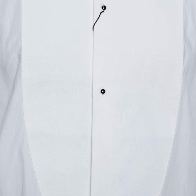 Pre Owned Dolce & Gabbana White Cotton Tuxedo Long Sleeve Gold Shirt XS