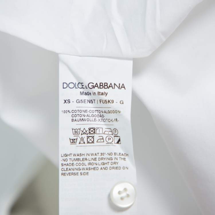 Pre Owned Dolce & Gabbana White Cotton Tuxedo Long Sleeve Gold Shirt XS