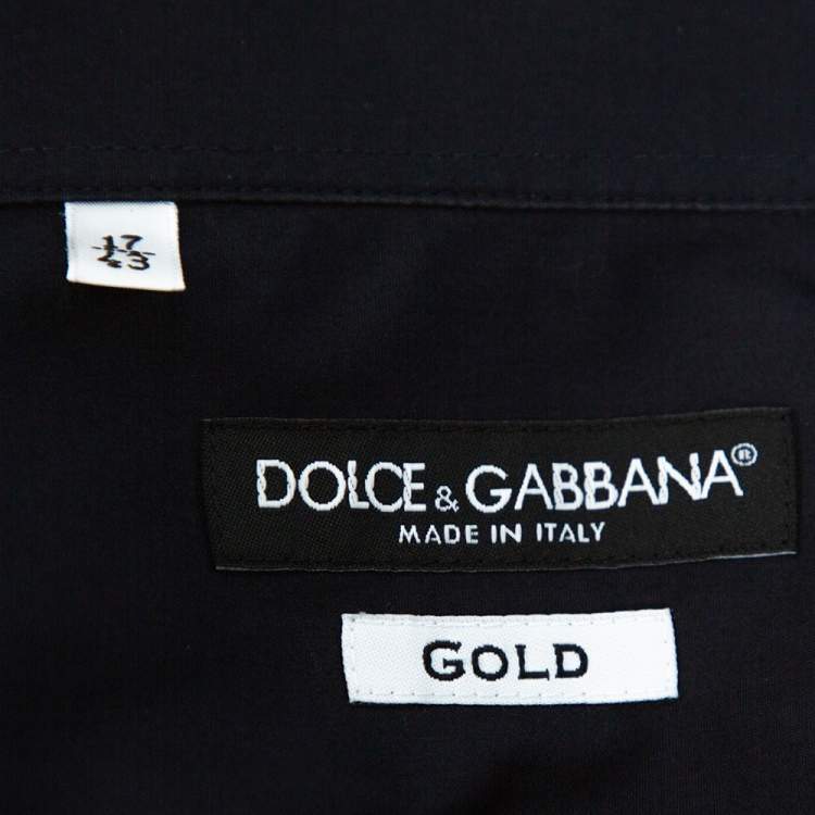 مملوكة مسبقًا Dolce & Gabbana Navy Blue Cotton Applique Detail Long Sleeve Gold Shirt XL