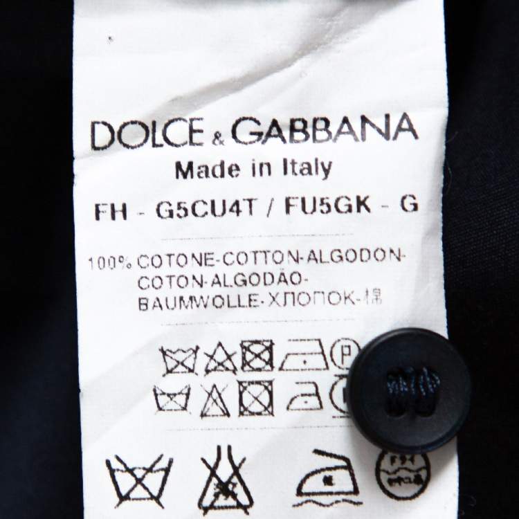 مملوكة مسبقًا Dolce & Gabbana Navy Blue Cotton Applique Detail Long Sleeve Gold Shirt XL