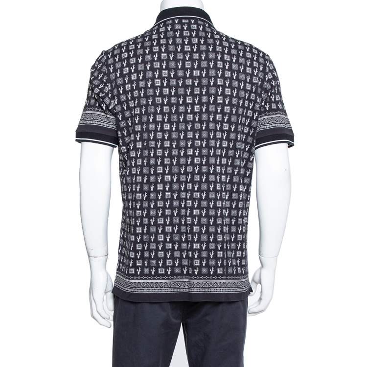 Pre Owned Dolce & Gabbana Charcoal Grey Cactus Print Cotton Polo T-Shirt XL