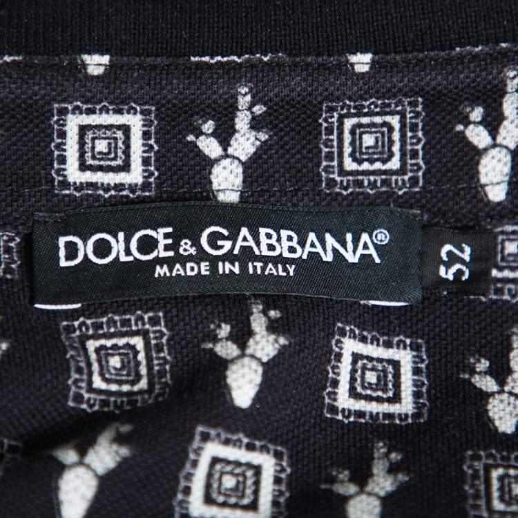 Pre Owned Dolce & Gabbana Charcoal Grey Cactus Print Cotton Polo T-Shirt XL